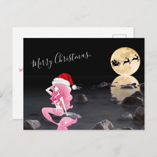 サンタとそりのメリークリスマスの人魚 シーズンポストカード (正面/裏面)