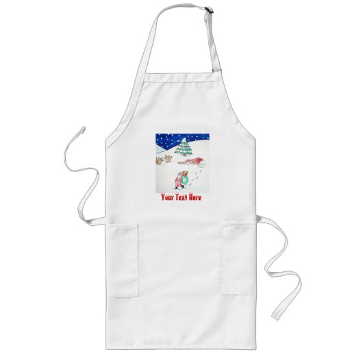 サンタとそりの可愛いクリスマススノーシーン ロングエプロン (正面)