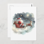 サンタとそりを夜空に ポストカード (正面/裏面)