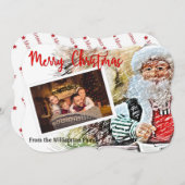 サンタとのあなたの写真とよい子のリスト ファンシー カット シーズンカード (正面/裏面)