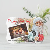 サンタとのあなたの写真とよい子のリスト ファンシー カット シーズンカード (スタンド正面)