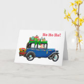 サンタとのヴィンテージカー クリスマスカード カード (黄色い花)