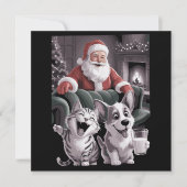 サンタとの面白い犬と猫のクリスマスセルフィー シーズンカード (正面)