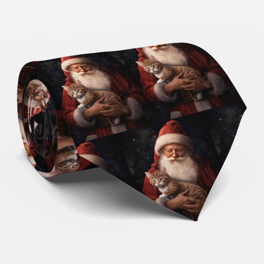 サンタとアビシニアン猫フェスティバルクリスマス ネクタイ (ロール)