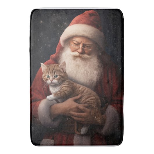 サンタとアビシニアン猫フェスティバルクリスマス バスマット (正面縦)
