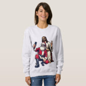 サンタとイエスの自撮りクリスマスのスウェットシャツ スウェットシャツ (正面フル)