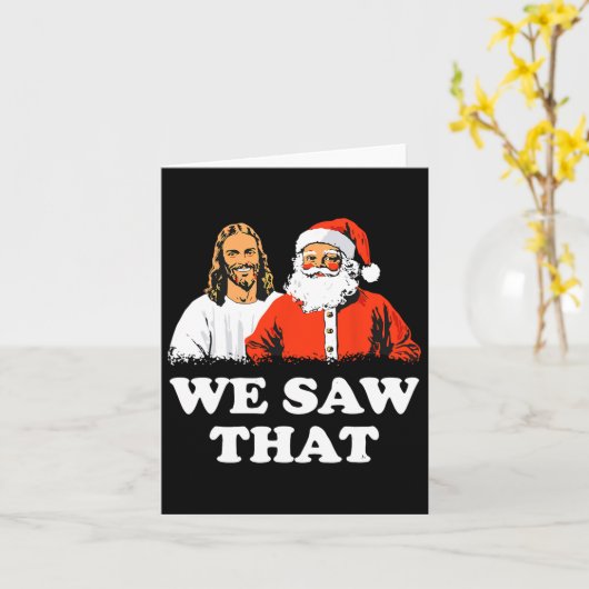 サンタとイエス私たちはクリスマスの陽気な姿を見たおもしろい カード (黄色い花)