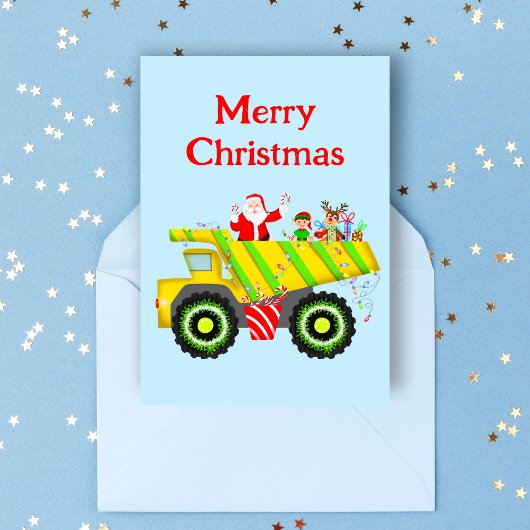 サンタとエルフとトナカイのダンプカークリスマス カード