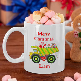 サンタとエルフとトナカイのダンプカークリスマス コーヒーマグカップ