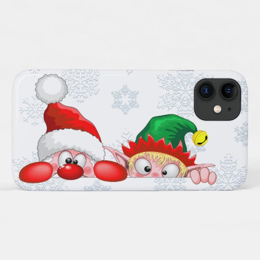 サンタとエルフのかわいいキャラクターがのぞき見 Case-Mate iPhoneケース (裏面(横))
