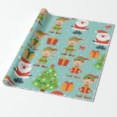 サンタとエルフのクリスマスパターン ラッピングペーパー (アンロールド)