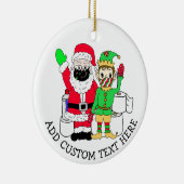 サンタとエルフのマスクカスタムテキスト セラミックオーナメント (右)