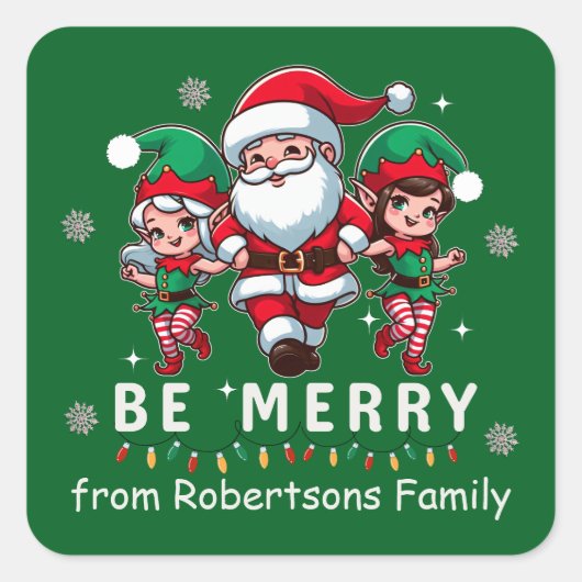 サンタとエルフのラインダンス クリスマスパーティー スクエアシール (正面)