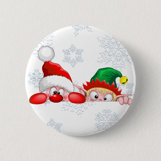 サンタとエルフの可愛いクリスマス・カートゥーン 缶バッジ (正面)