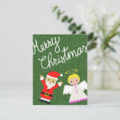 サンタとエンジェルがクリスマスを祝ってる シーズンカード (スタンド正面)