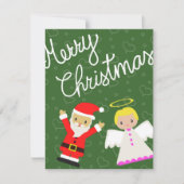 サンタとエンジェルがクリスマスを祝ってる シーズンカード (正面)