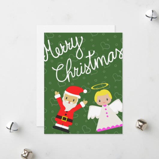 サンタとエンジェルがクリスマスを祝ってる シーズンカード (正面/裏面インサイチュ)