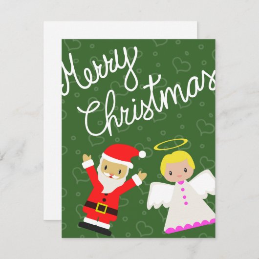サンタとエンジェルがクリスマスを祝ってる シーズンカード (正面/裏面)