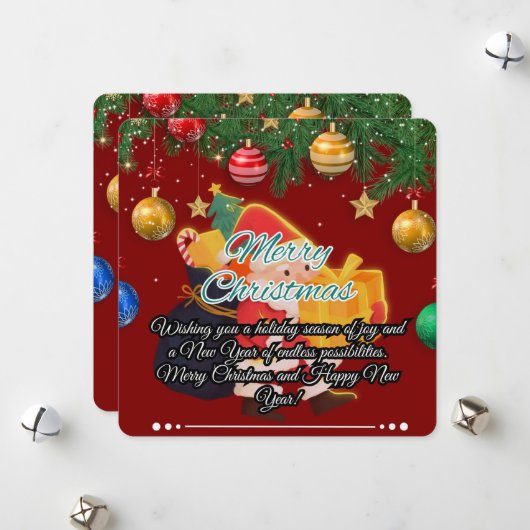 サンタとオーナメントのクリスマス シーズンカード (正面/裏面インサイチュ)