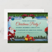サンタとオーナメントクリスマスパーティの招待状! インビテーションポストカード (正面/裏面)