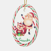 サンタとキツネキャンディーケーンフレーム セラミックオーナメント (左)
