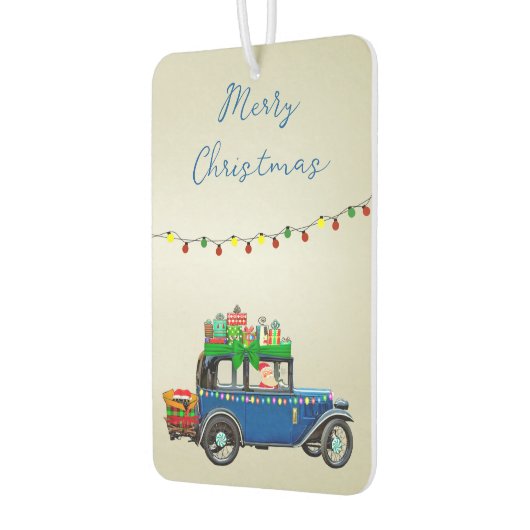 サンタとギフトと美しいクリスマスブルーカー カーエアーフレッシュナー (左)