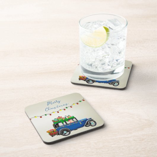 サンタとギフトと美しいクリスマスブルーカー コースター (右側)
