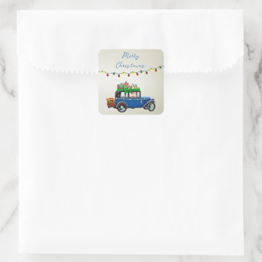 サンタとギフトと美しいクリスマスブルーカー スクエアシール (バッグ)