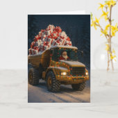 サンタとギフト満載のダンプカーのクリスマスカード カード (黄色い花)