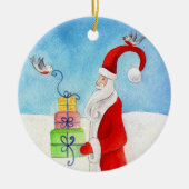 サンタとギフト&バードオーナメント セラミックオーナメント (正面)