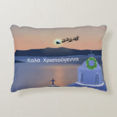 サンタとギリシャのサントリーニでのクリスマス アクセントクッション (正面)