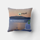 サンタとギリシャのサントリーニでのクリスマス クッション (裏面)