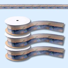サンタとギリシャのサントリーニでのクリスマス サテンリボン