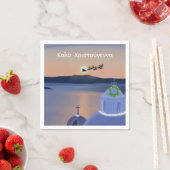 サンタとギリシャのサントリーニでのクリスマス スタンダードカクテルナプキン (インサイチュ)