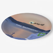 サンタとギリシャのサントリーニでのクリスマス ペーパープレート (アングル)