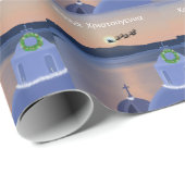 サンタとギリシャのサントリーニでのクリスマス ラッピングペーパー (ロールコーナー)