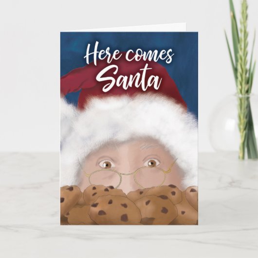 サンタとクッキーの水彩クリスマスカード カード (正面)