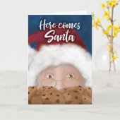サンタとクッキーの水彩クリスマスカード カード (黄色い花)