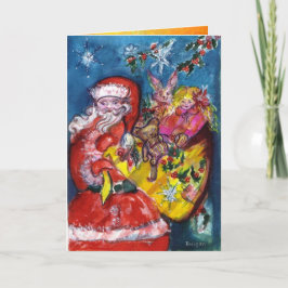 サンタとクリスマスギフトサック、おもちゃの黄色の輝き シーズンカード