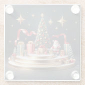 サンタとクリスマスツリーと3Dクリスマス表彰台 ガラスコースター (裏面)