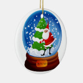 サンタとクリスマスツリーのスノーグローブ 名前入り セラミックオーナメント (右)