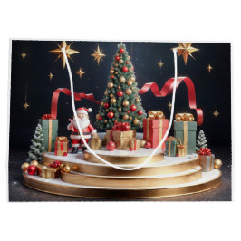 サンタとクリスマスツリーの3Dクリスマスパディウム ラージペーパーバッグ