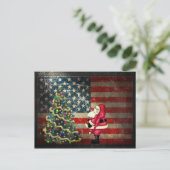 サンタとクリスマスツリー愛国のアメリカ国旗 シーズンポストカード (スタンド正面)