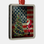 サンタとクリスマスツリー愛国のアメリカ国旗 メタルオーナメント (右)