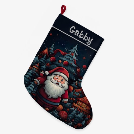 サンタとクリスマスツリー ラージクリスマスストッキング (正面 (吊り時))