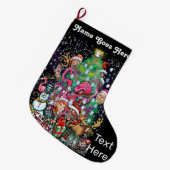 サンタとクリスマス小人大きなクリスマスストッキング ラージクリスマスストッキング (正面 (吊り時))