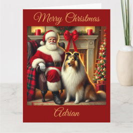 サンタとコリーのクリスマス シーン カード