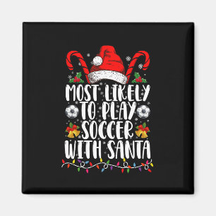 サンタとサッカーするのが一番好きな家族のクリスマス マグネット