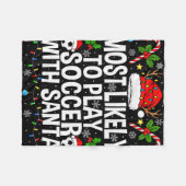 サンタとサッカーするのが一番好きな面白いクリスマス フリースブランケット (正面(横))