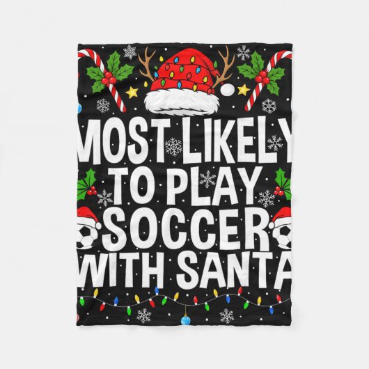 サンタとサッカーするのが一番好きな面白いクリスマス フリースブランケット (正面)
